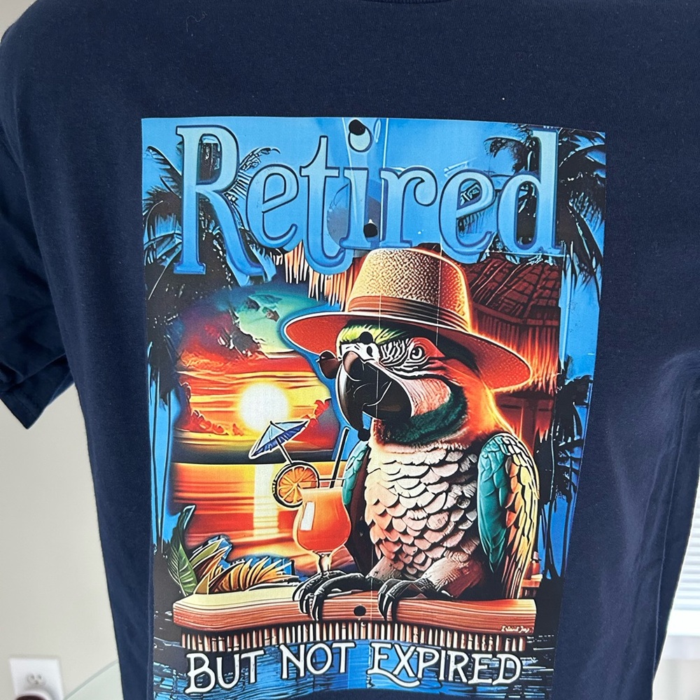 Gildan Navy Blue 'Retired But Not Expired' Parrot Tee